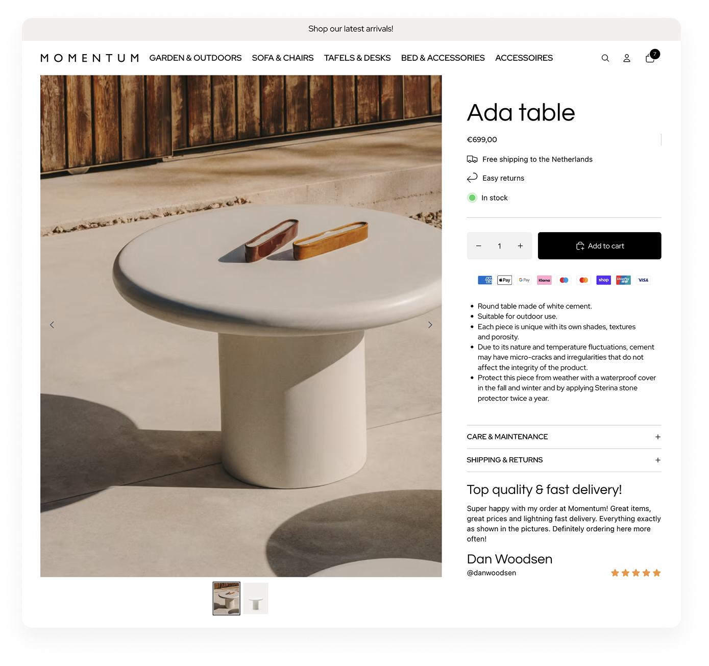 Shopify 2.0 thema Momentum